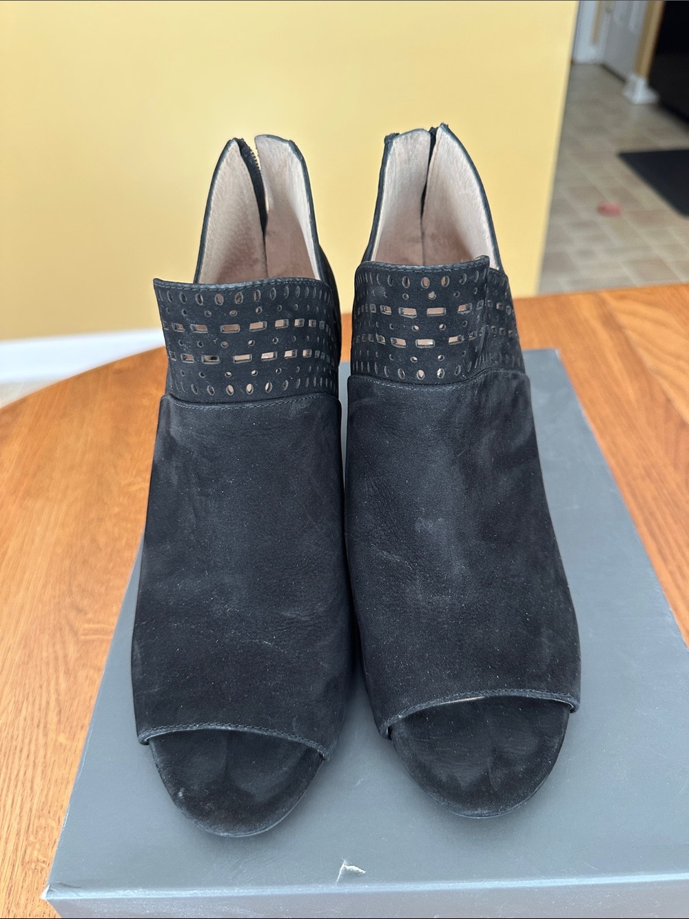 ANTONIO MELANI Black Suede Peep-Toe Mules